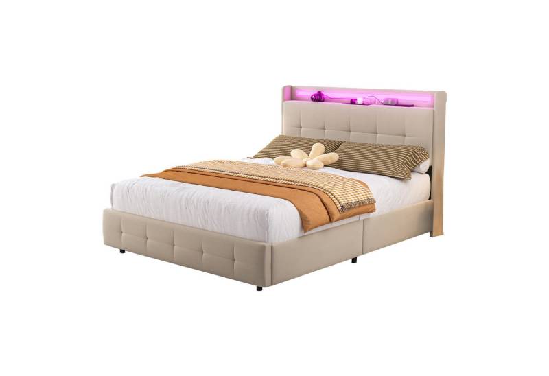 HAUSS SPLOE Polsterbett Bettrahmen Doppelbett Stauraumbett mit USB-Ladekopfteil, LED von HAUSS SPLOE