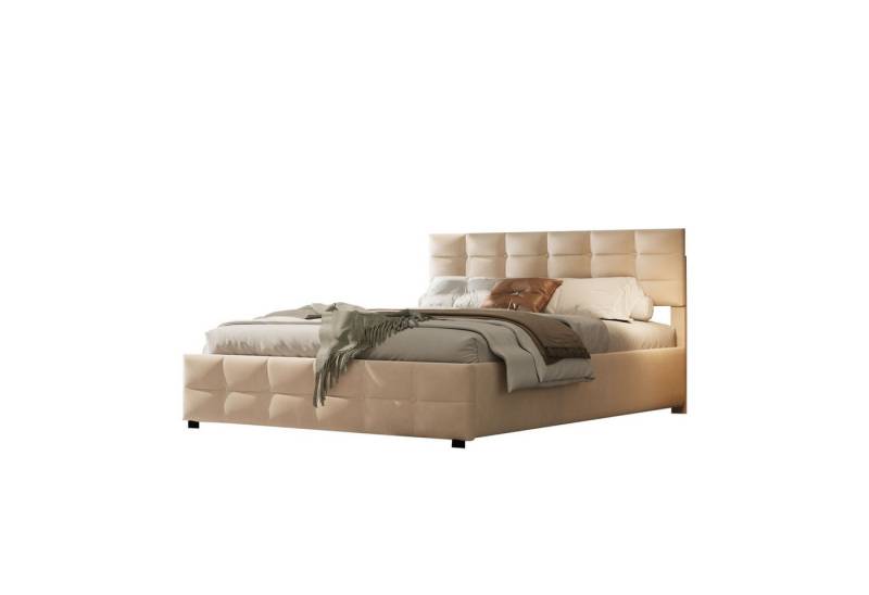 HAUSS SPOLE Polsterbett 180x200cm hydraulisches Bett mit bequemem Kopfteil, Samtstoff, Beige (mit LED-Leuchten, hydraulischem Stauraum, weichem Samtstoff in Grau, ideal für kleine Wohnungen und Schlafzimmer, 180x200 cm), Ohne Matratze von HAUSS SPOLE
