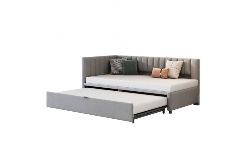 HAUSS SPLOE Polsterbett 90/180x200cm mit Ausziehbett, L-förmiges Schlafsofa in Samt hellgrau (Multifunktionales L-förmiges Schlafsofa mit Ausziehbett, Samt, platzsparend, für Kinder- und Gästezimmer, 90/180 x 200 cm), ohne Matratze von HAUSS SPLOE