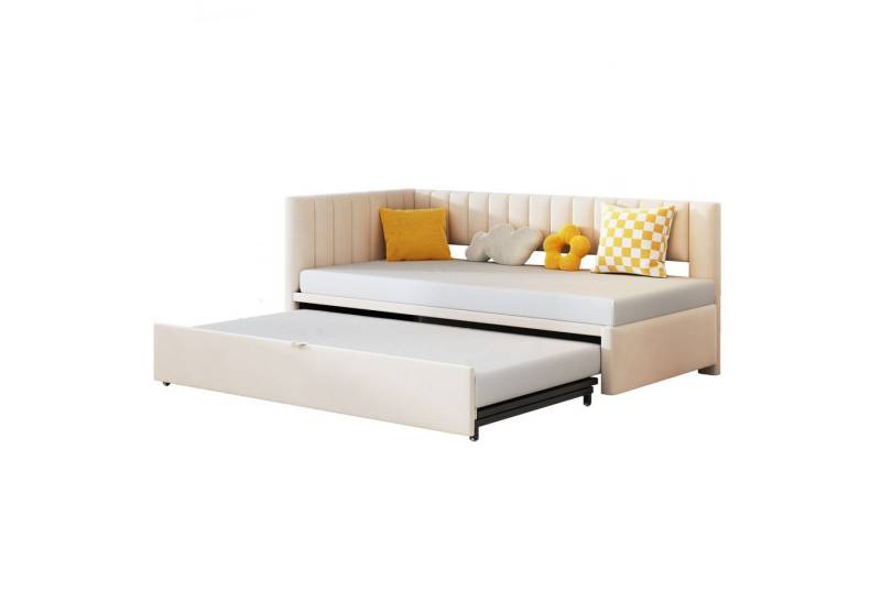 HAUSS SPLOE Polsterbett 90/180x200cm mit Ausziehbett, L-förmiges Schlafsofa in Samtstoff Beige (Multifunktionales L-förmiges Schlafsofa mit Ausziehbett, Samt, platzsparend, für Kinder- und Gästezimmer, 90/180 x 200 cm), ohne Matratze HAUSS SPLOE Polsterbett 90/180x200cm mit Ausziehbett, L-förmiges Schlafsofa in Samtstoff Beige (Multifunktionales L-förmiges Schlafsofa mit Ausziehbett, Samt, platzsparend, für Kinder- und Gästezimmer, 90/180 x 200 cm), ohne Matratze von HAUSS SPLOE