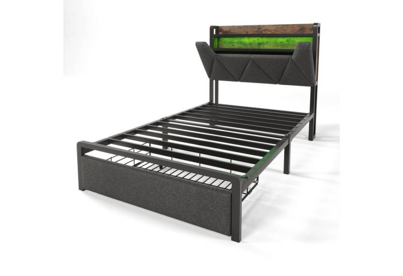 HAUSS SPOLE Polsterbett 90x 200 mit Ladefunktion Stauraum-Kopfteil LED Grau(Mit Matratze) von HAUSS SPOLE
