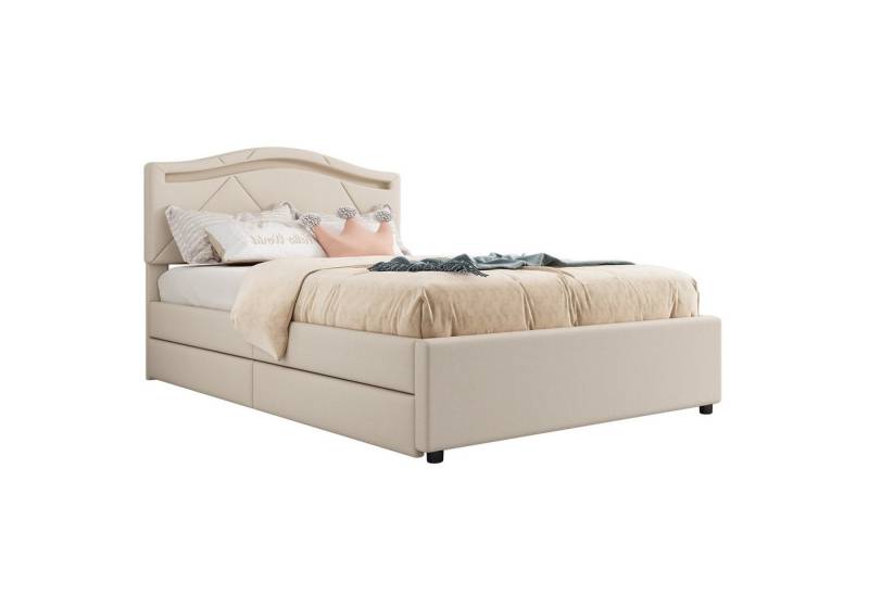 HAUSS SPOLE Polsterbett 90x200cm mit LED-Beleuchtung 2 Schubladen, Leinen, Beige ohne Matratze von HAUSS SPOLE