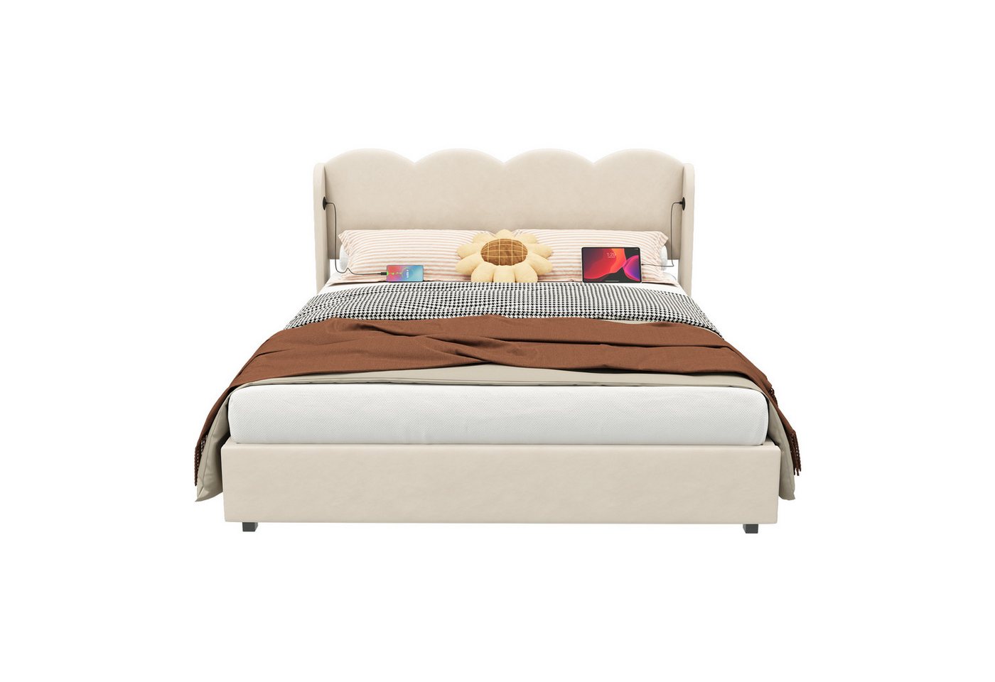 HAUSS SPOLE Polsterbett Bettgestell mit Stauraum LED, USB-Ladeanschluss, wellenförmigen Kopfteil (Gepolsterter Bettrahmen, wellenförmiger flacher Nudelrahmen Bettrahmen, 1-tlg., 160cm×200 cm, mit Matratze), mit LED-Licht, USB+C Schnittstelle Aufladung HAUSS SPOLE Polsterbett Bettgestell mit Stauraum LED, USB-Ladeanschluss, wellenförmigen Kopfteil (Gepolsterter Bettrahmen, wellenförmiger flacher Nudelrahmen Bettrahmen, 1-tlg., 160cm×200 cm, mit Matratze), mit LED-Licht, USB+C Schnittstelle Aufladung von HAUSS SPOLE