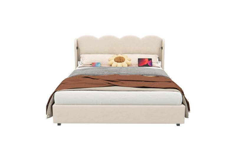 HAUSS SPOLE Polsterbett Bettgestell mit Stauraum LED, USB-Ladeanschluss, wellenförmigen Kopfteil (Gepolsterter Bettrahmen, wellenförmiger flacher Nudelrahmen Bettrahmen, 1-tlg., 160cm×200 cm, mit Matratze), mit LED-Licht, USB+C Schnittstelle Aufladung HAUSS SPOLE Polsterbett Bettgestell mit Stauraum LED, USB-Ladeanschluss, wellenförmigen Kopfteil (Gepolsterter Bettrahmen, wellenförmiger flacher Nudelrahmen Bettrahmen, 1-tlg., 160cm×200 cm, mit Matratze), mit LED-Licht, USB+C Schnittstelle Aufladung von HAUSS SPOLE