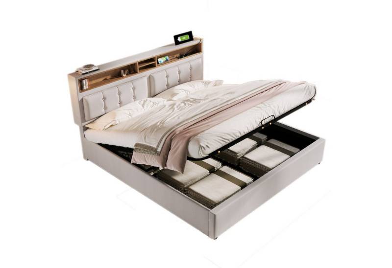 HAUSS SPOLE Polsterbett Polsterbett Boxspringbett hydraulisches Doppelbett Bettrahmen (Hydraulisches Doppelbett mit USB/Typ-C Ladefunktion), 160 x 200 Ohne Matratze von HAUSS SPOLE