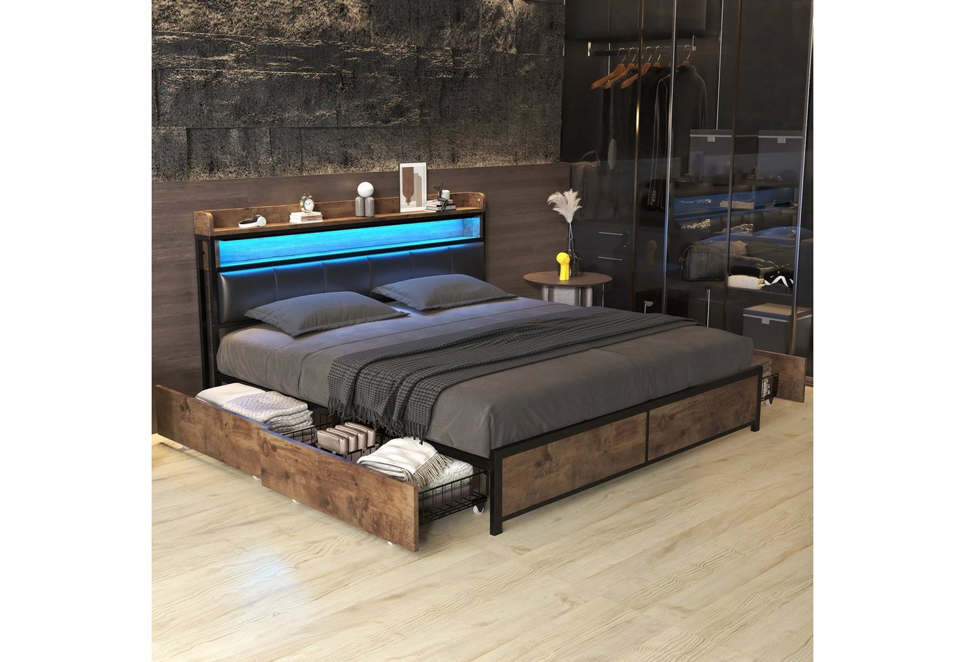 HAUSS SPOLE Polsterbett Polsterbett Funktionsbett Bettrahmen Jugendbett Doppelbett (Ausreichende Stauraum), modernes Design von HAUSS SPOLE