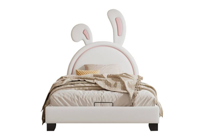HAUSS SPOLE Polsterbett Polsterbett Funktionsbett Bettrahmen Kinderbett Einzelbett (Weiß (Matratze nicht enthaltet), Mädchenbett in Hasenohrform von HAUSS SPOLE