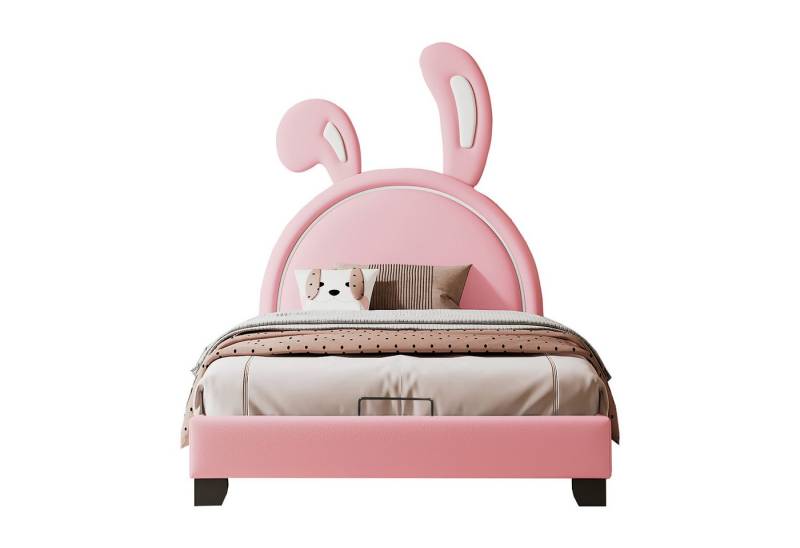 HAUSS SPOLE Polsterbett Polsterbett Funktionsbett Bettrahmen Kinderbett Einzelbett (rosa (Matratze nicht enthaltet), Mädchenbett in Hasenohrform von HAUSS SPOLE