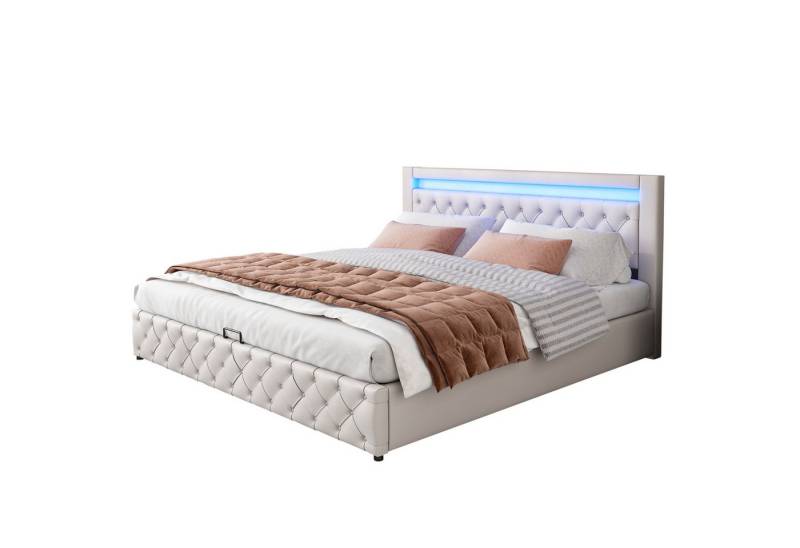 HAUSS SPOLE Polsterbett Polsterbett Funktionsbett Doppelbett Bettrahmen Bettgestelle (180 x 200 cm ohne Matratze), Funktionsbett mit Lattenrost und Stauraum, LED-Beleuchtung von HAUSS SPOLE