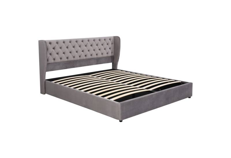 HAUSS SPLOE Polsterbett Polsterbett hydraulisches Doppelbett Funktionsbett Bettrahmen, Kiefernholz Flanell 160*200cm Ohne Matratze von HAUSS SPLOE