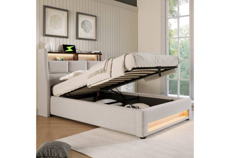 HAUSS SPOLE Polsterbett Polsterbett hydraulisches Einzelbett Funktionsbett Bettrahmen (LED Einzelbett mit Lattenrost aus Metallrahmen, Jugendbett), Lagerung von HAUSS SPOLE