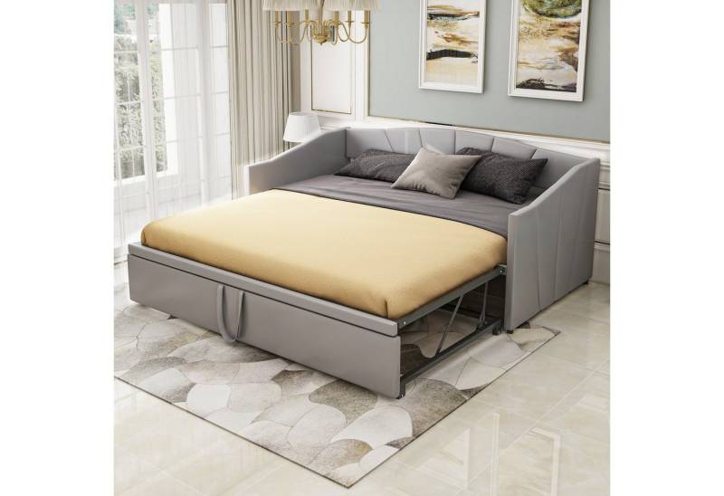 HAUSS SPOLE Polsterbett Tagesbett Polsterbett Kinderbett Schlafsofa Ausziehbares Schlafsofa (mit Lattenrosten, Multifunktionsbett aus hautfreundlichem Samtstoff), Ohne Matratze von HAUSS SPOLE