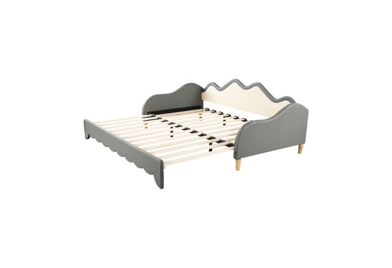 HAUSS SPLOE Schlafsofa 2-in-1 Bett 90(180)*190cm, aus Kunstleder mit LED-Beleuchtung, Grau, Kinderbett aus Kunstleder mit LED-Beleuchtung, mit Lattenrost, mit Relaxfunktion von HAUSS SPLOE
