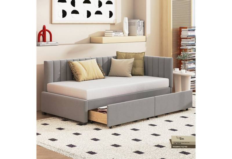HAUSS SPOLE Schlafsofa 90*200 mit 2 großen Stauraumschubladen und Lattenrost Samt Grau von HAUSS SPOLE