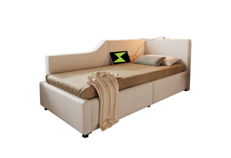 HAUSS SPLOE Schlafsofa 90x190cm mit hydraulischem Stauraum, Leselicht, Ladefunktion, Beige von HAUSS SPLOE