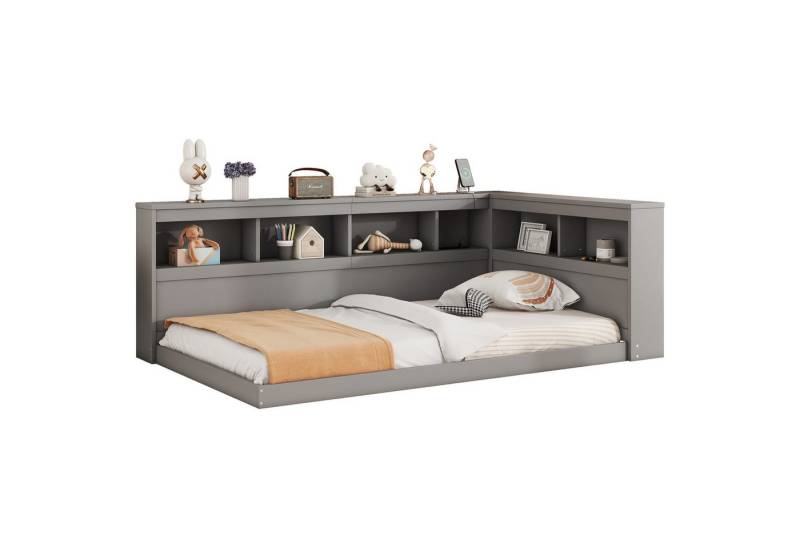 HAUSS SPOLE Schlafsofa 90x200 cm mit Steckdose und 2 USB-Anschlüssen, Lattenrost Grau von HAUSS SPOLE
