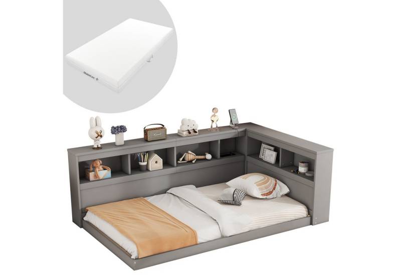 HAUSS SPLOE Schlafsofa 90x200cm mit Steckdose, 2 USB-Anschlüssen Lattenrost Grau mit Matratze von HAUSS SPLOE