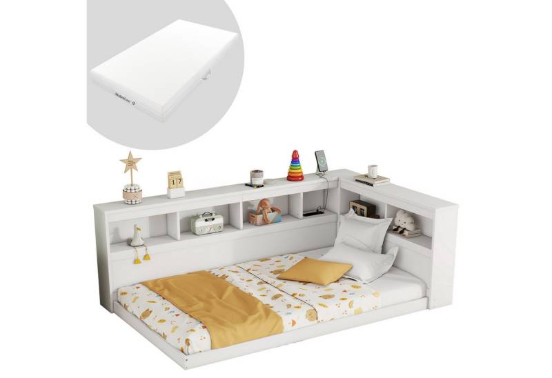 HAUSS SPLOE Schlafsofa 90x200cm mit Steckdose, 2 USB-Anschlüssen Lattenrost Weiß mit Matratze von HAUSS SPLOE