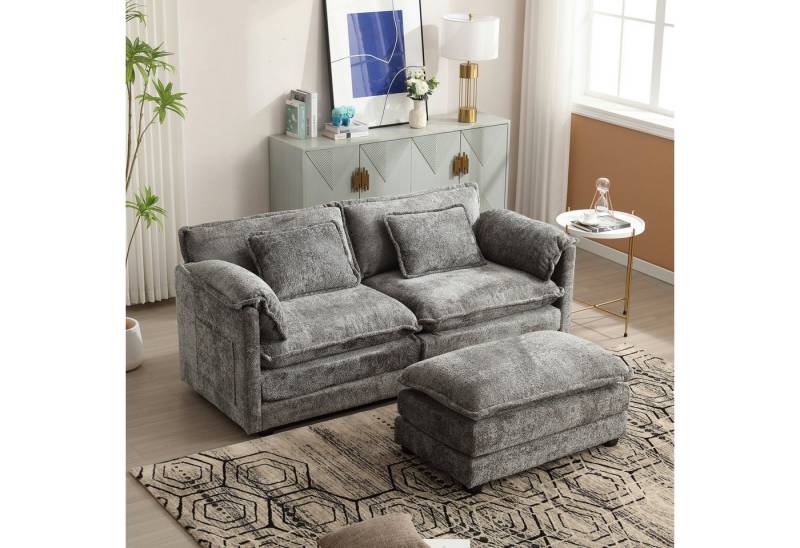 HAUSS SPLOE Schlafsofa Ecksofa Polstersofa mit Fußstütze, seitlichen Ablagefächern und Kissen von HAUSS SPLOE