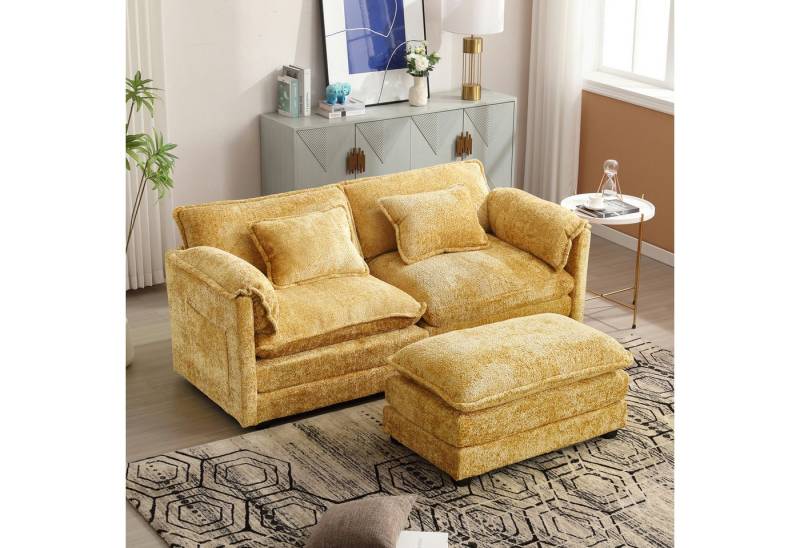 HAUSS SPLOE Schlafsofa Ecksofa Polstersofa mit Fußstütze, seitlichen Ablagefächern und Kissen von HAUSS SPLOE