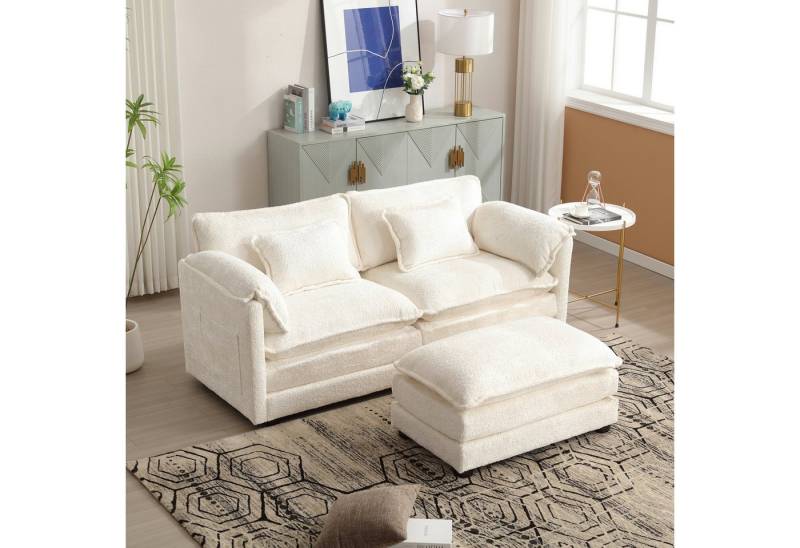 HAUSS SPOLE Schlafsofa Ecksofa Polstersofa mit Fußstütze, seitlichen Ablagefächern und Kissen, Funktionssofa Polstermöbel, bequem und geräumig, Aufhängbare Armlehne, Holzrahmen, geeignet für Wohnzimmer/Schlafzimmer/Büro von HAUSS SPOLE