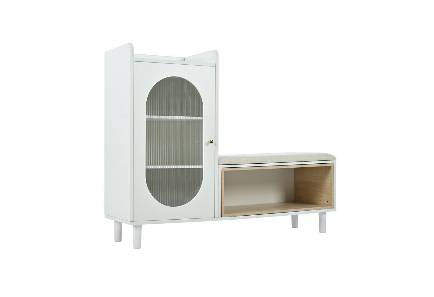 HAUSS SPLOE Schuhbank 110x90x36 cm mit Seitenschrank, Metallgriffen und einer Glastür Weiß (Schuhbank ausgestattet mit Metallgriffen und 1 Tür aus Glas, Maße:B110/H90/T36 cm), für Flur, Schlafzimmer, Wohnung von HAUSS SPLOE