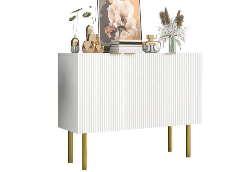 HAUSS SPOLE Sideboard 120×42×93 cm Kommode Beistellschrank mit verstellbaren Regalböden (4 Metallbeine, Bügelgriff), für Esszimmer, Wohnzimmer und Küche (Weiß) von HAUSS SPOLE