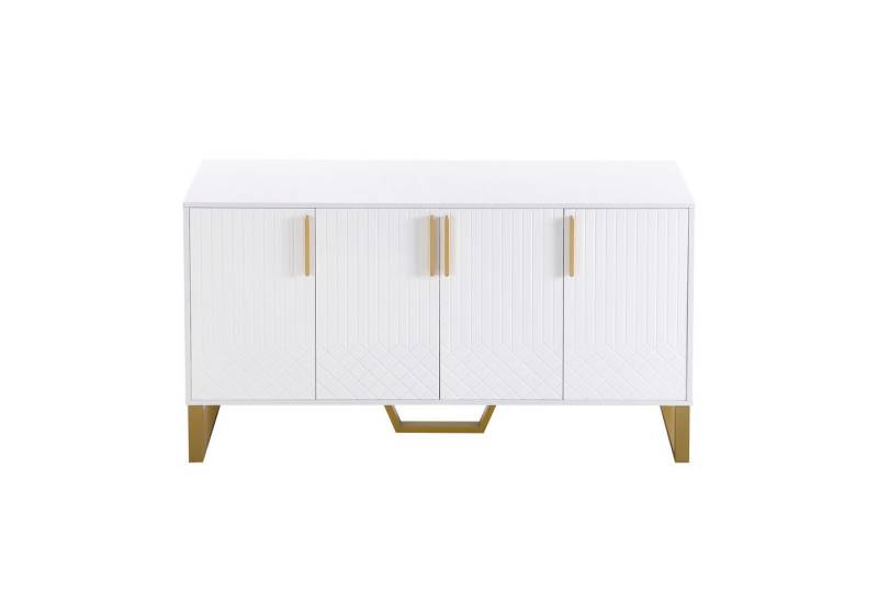 HAUSS SPOLE Sideboard Hochglanz mit 4 Türen, Metallgriffe, geometrisches Design in Weiß von HAUSS SPOLE