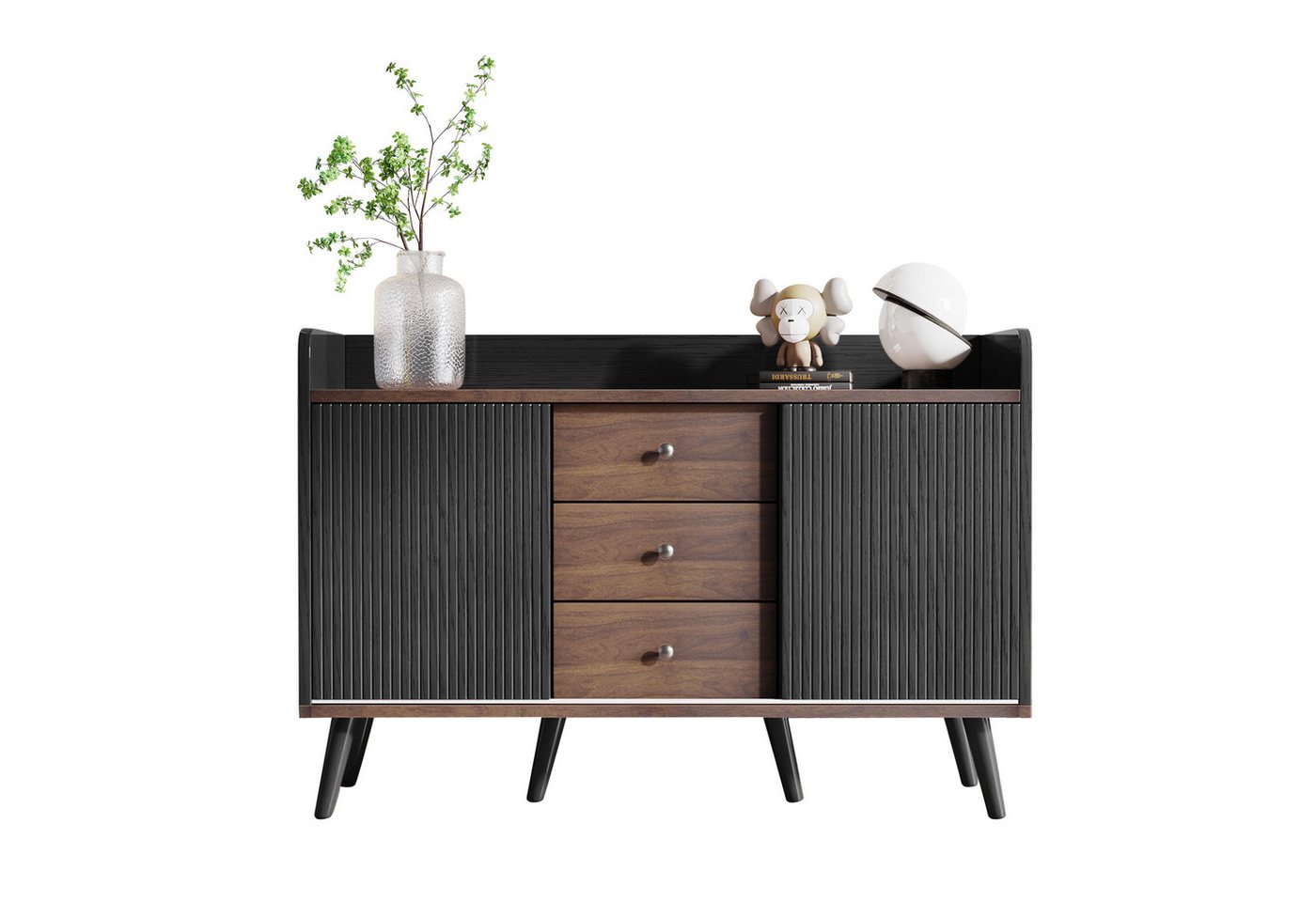 HAUSS SPLOE Sideboard Kommode Schubladenkommode Sideboard Highboard (H80/L117,5/T40 cm), Moderne Holzfarbe-Sideboard mit Stauraumregalen von HAUSS SPLOE