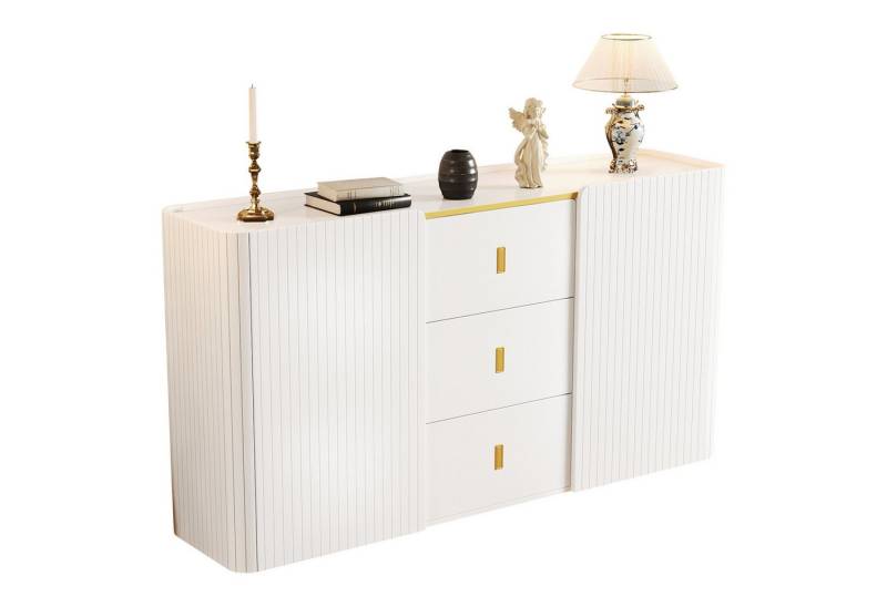 HAUSS SPLOE Sideboard Kommode mit 2 Türen, 2 Schubkästen, Anrichte mit LED-Beleuchtung Weiß (Kommode, Anrichte, Wohnzimmerschrank, Eckschranke, 1 St., 2 Türen, 3 Schubladen), mit LED-Beleuchtung von HAUSS SPLOE