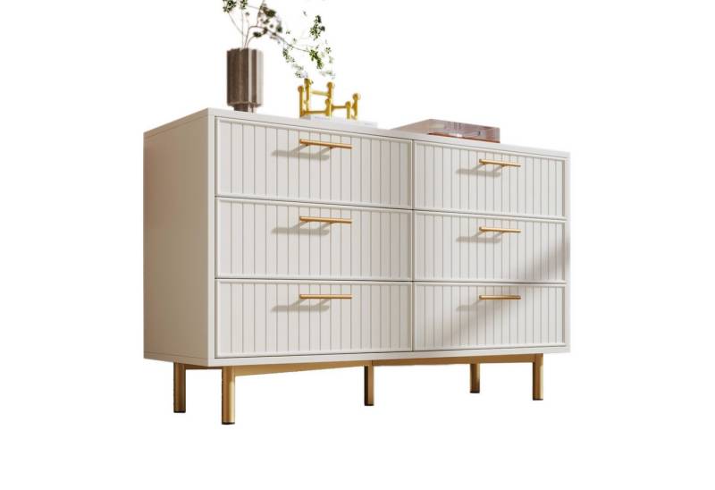 HAUSS SPLOE Sideboard Kommode mit 6 Schubladen für Schlafzimmer & alle Wohnräume, Weiß (Kommode mit 6 Schubladen), mit verstellbaren Regalen von HAUSS SPLOE