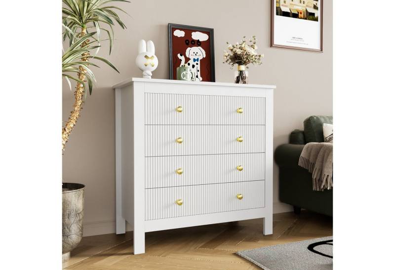 HAUSS SPLOE Sideboard Kommode mit Spezialtüren, Goldgriffen, 5 Schubladen Wohnzimmer Weiß (Wohnzimmerschrank, 1 St., 6 Schubladen), mit speziell strukturierten Oberfläche, Goldgriffen von HAUSS SPLOE