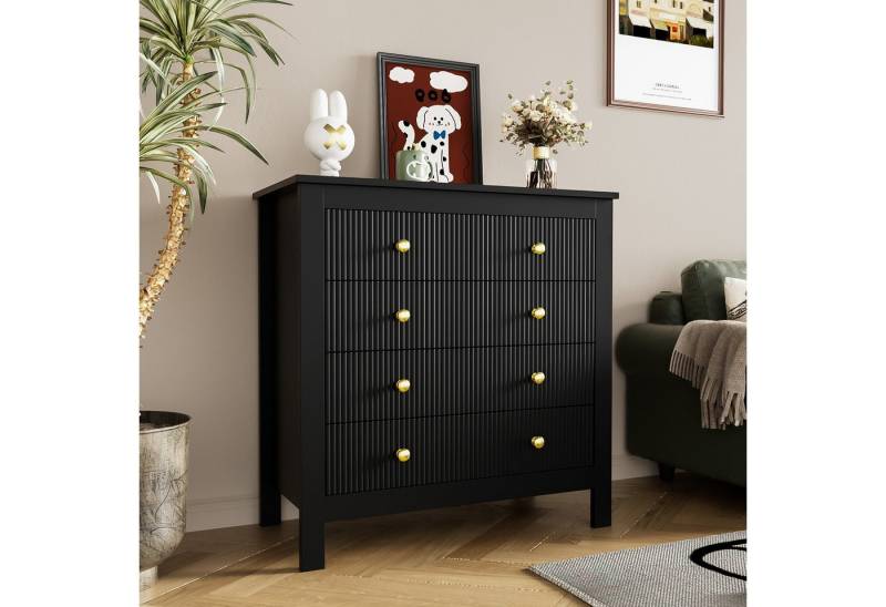HAUSS SPLOE Sideboard Kommode mit Spezialtüren, Goldgriffen, 5 Schubladen Wohnzimmer schwarz (Wohnzimmerschrank, 1 St., 6 Schubladen), mit speziell strukturierten Oberfläche, Goldgriffen von HAUSS SPLOE