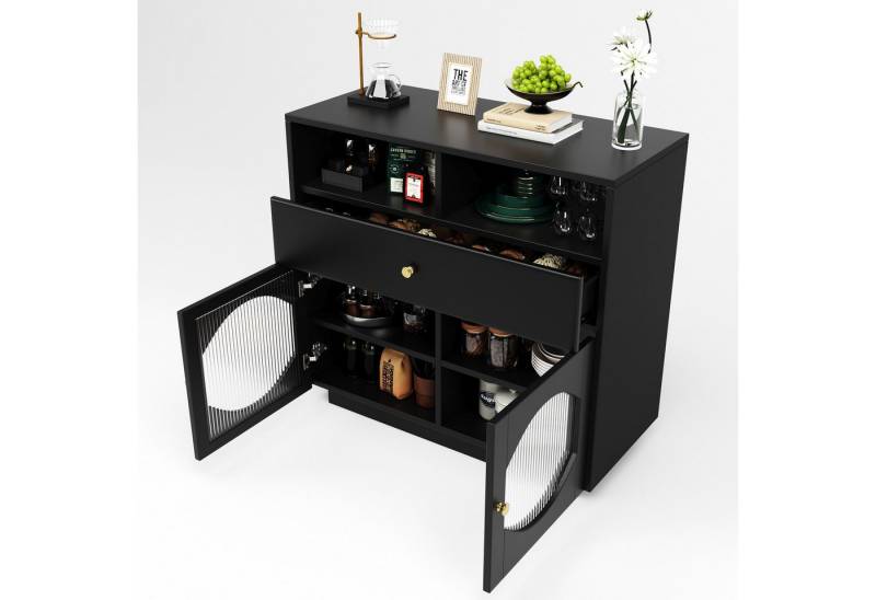 HAUSS SPLOE Sideboard Küchenschrank mit Glastüren, Schublade für Küche, Esszimmer, Schwarz von HAUSS SPLOE