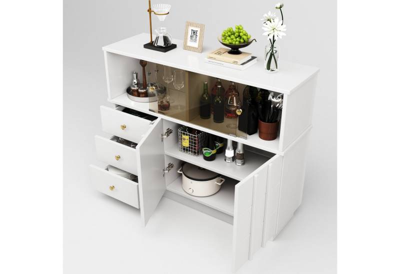 HAUSS SPLOE Sideboard Küchenschrank mit Glastüren für Küche, Esszimmer, Wohnzimmer, Weiß von HAUSS SPLOE