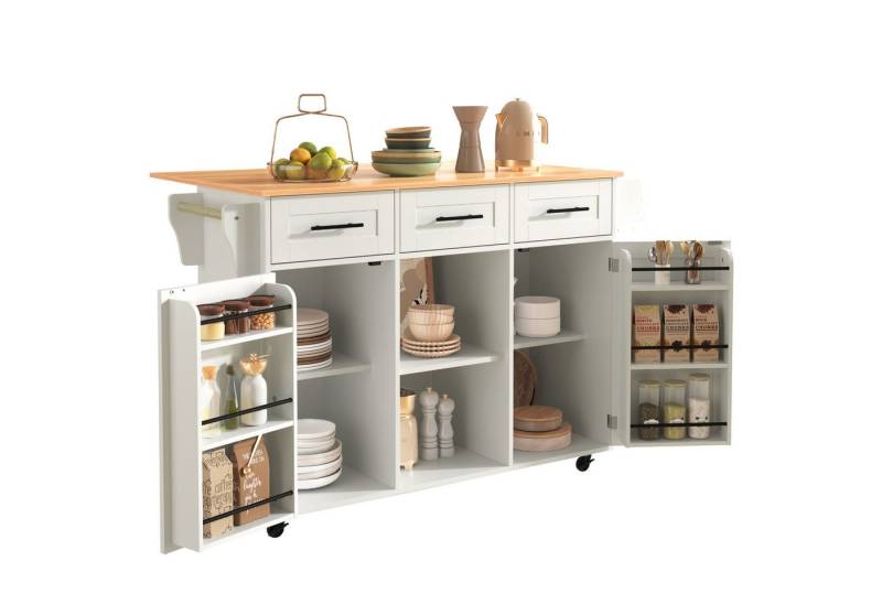 HAUSS SPOLE Sideboard Küchenwagen Buffetschrank mit Rollen,klappbare Arbeitsplatte (Kücheninse, Servierwagen, Küchenschrank, 1 St., 5 Räder, 3 Tür), mit Ausziehbare Arbeitsplatte,Massivholzbeine umschaltbar von HAUSS SPOLE
