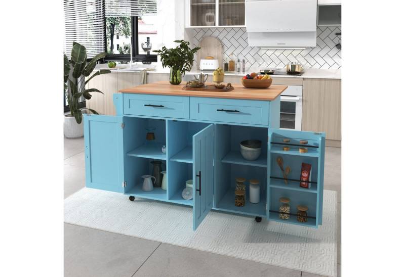 HAUSS SPLOE Sideboard Küchenwagen mit Rollen,klappbare Arbeitsplatte,Ablage und 2 Schubladen (1 St., 5 Räder, 3 Tür), mit Ausziehbare Arbeitsplatte,Massivholzbeine umschaltbar von HAUSS SPLOE