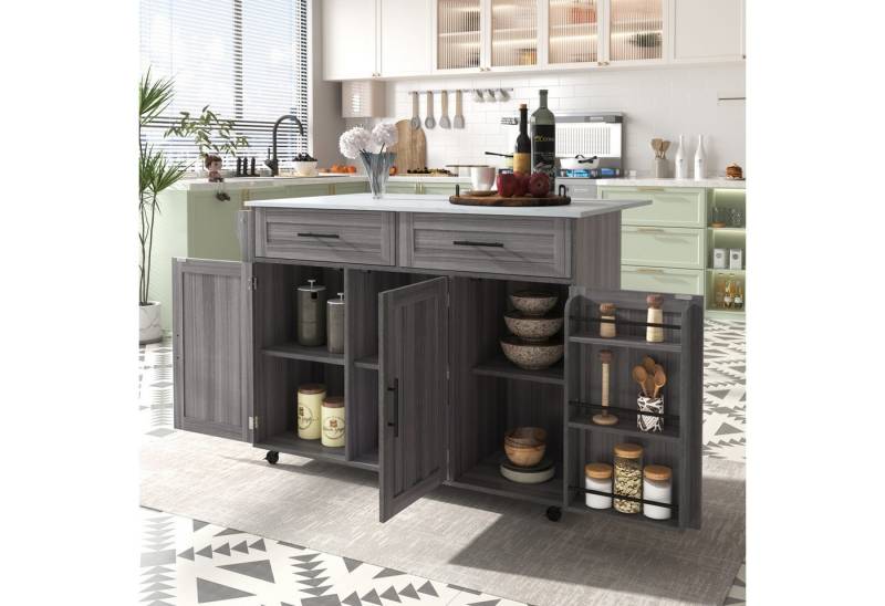 HAUSS SPLOE Sideboard Küchenwagen mit Rollen,klappbare Arbeitsplatte,Ablage und 2 Schubladen (1 St., 5 Räder, 3 Tür), mit Ausziehbare Arbeitsplatte,Massivholzbeine umschaltbar von HAUSS SPLOE