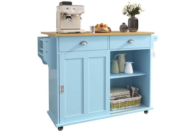 HAUSS SPOLE Sideboard Küchenwagen Buffetschrank Küchenschrank mit Rollen, Ablage (Kommode mit Stauraumtüren, Rollen und austauschbaren Massivholzfüßen, faltbaren Verlängerungsbrett, 2 Schubladen, 4 Fächer), für Restaurants, Küchen, Partys von HAUSS SPOLE