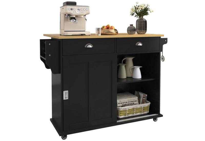 HAUSS SPOLE Sideboard Küchenwagen Buffetschrank Küchenschrank mit Rollen, Ablage (Kommode mit Stauraumtüren, Rollen und austauschbaren Massivholzfüßen, faltbaren Verlängerungsbrett, 2 Schubladen, 4 Fächer), für Restaurants, Küchen, Partys von HAUSS SPOLE