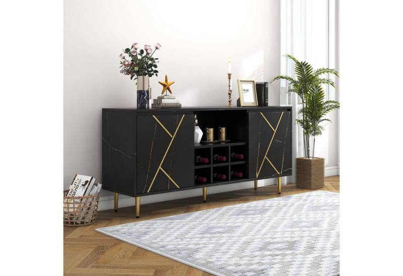 HAUSS SPLOE Sideboard Schubladenkommode, Sideboard Highboard Kommode (Eleganter 148x40x70 cm, Großer 200x35x60 cm), modernem Schwarz-Gold-Design von HAUSS SPLOE