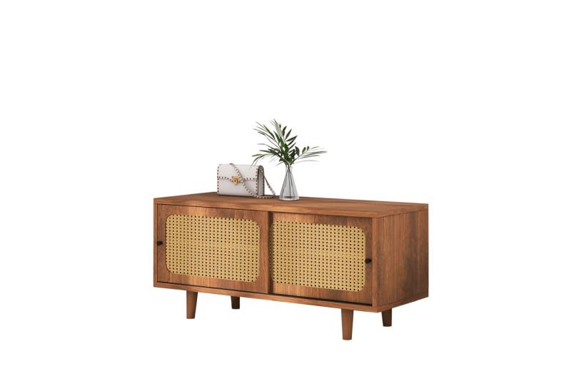HAUSS SPLOE Sideboard Schuhschrank Rattan Schuhschrank mit 2 Türen (mit 2 Türen mit verstellbare Ablage Walnussfarbe formschöner Schuhschrank, 1 St., Für Flur, Wohn- und Schlafzimmer), 104x40x48 cm von HAUSS SPLOE