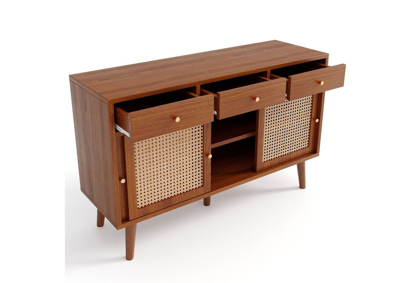 HAUSS SPLOE Sideboard Sideboard Kommode Beistellschrank Aufbewahrungsschrank (verstellbare Ablagen), mit 3 Schubladen und 3 Schiebetüren, 120x 40x78cm von HAUSS SPLOE