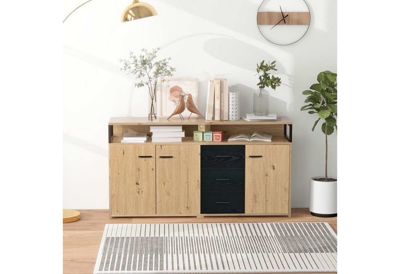 HAUSS SPLOE Sideboard Sideboard Kommode Schubladenkommode Sideboard Beistellschrank (mit drei Türen und drei Schubladen, Aufbewahrungsschrank Highboard mit Metallgriffe), 150*35*75.9cm von HAUSS SPLOE