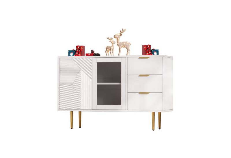 HAUSS SPOLE Sideboard Vitrine 120×38×79.5 cm Küchenschrank mit 3 Schubladen und 2 Türen von HAUSS SPOLE