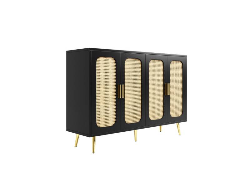 HAUSS SPLOE Sideboard aus Rattan, unabhängiger Schrank, Zuhause, Wohnzimmer, schwarz (Rattan-Holzschränke, 1 St., 4 Türen), Rattan-Holzschränke mit Superfächern von HAUSS SPLOE