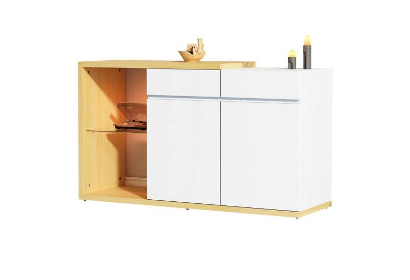 HAUSS SPLOE Sideboard mit 2 Türen, 2 Schubkästen, Anrichte mit LED-Beleuchtung Weiß (Kommode, Anrichte, Wohnzimmerschrank, Eckschranke, 1 St., 2 Türen, 2 Schubladen, 2 offene Fächer), mit LED-Beleuchtung von HAUSS SPLOE