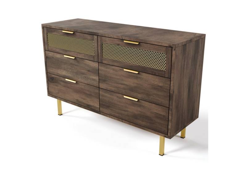 HAUSS SPLOE Sideboard mit 6 Schubladen, Metallgriffe Mehrzweckschrank für Flur, dunkelbraun (Wohnzimmerschrank, 1 St., Metallgriffe Kommode, Mehrzweckschrank mit Schubladen), H76/B120/T40 cm von HAUSS SPLOE