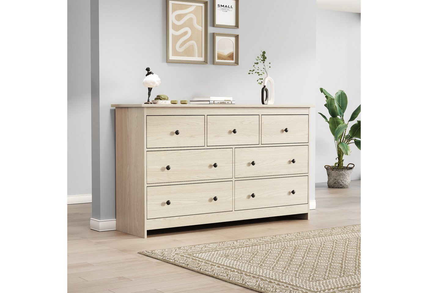 HAUSS SPLOE Sideboard mit 7 Schubladen, glatte Schubladenführungen, 140*40*82cm, Natur von HAUSS SPLOE