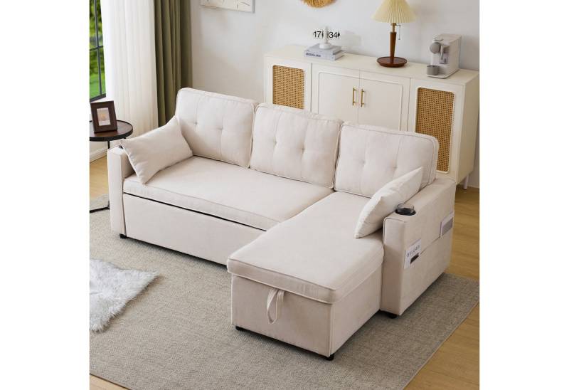 HAUSS SPOLE Sofa Schlafsofa Polstersofa mit Stauraum, Getränkehalter, Seitentaschen, Schlafsofa mit Stauraum und Getränkehaltern, mit Relaxfunktion von HAUSS SPOLE